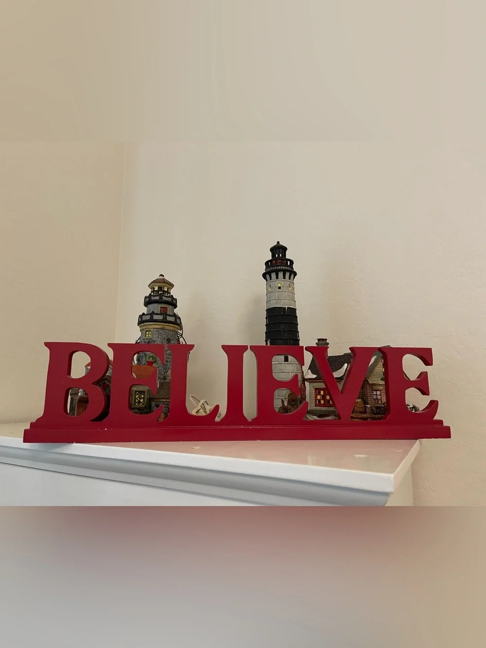 Festive Red 'BELIEVE' Holiday Tabletop Accent